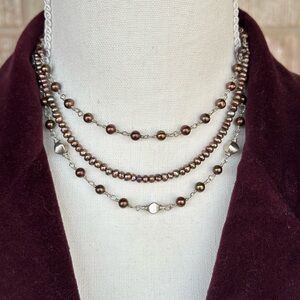 Chocolate Freshwater Sterling Rosary Chain Necklace